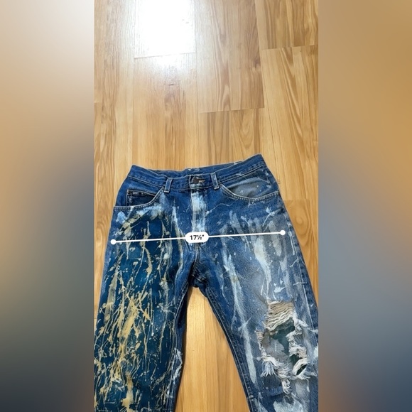 Thrashed Bleach 90s Vintage Lee Jeans 27” High Waisted Bootcut Dark Wash Denim - Picture 15 of 15